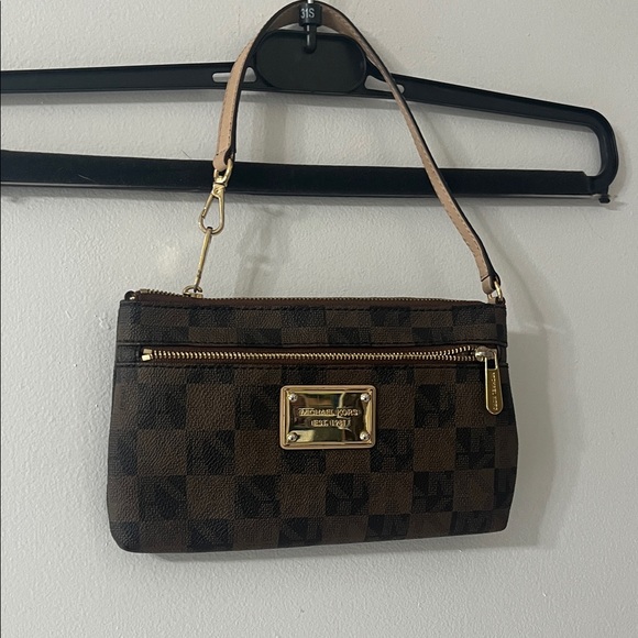 Michael Kors Dark Brown Checkered Wristlet - Picture 2 of 7